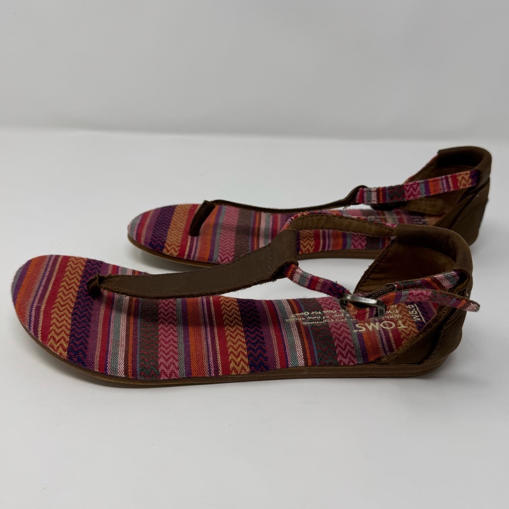 Toms Sandals, Sz‎ 5.5, leather, canvas, boho, hippie, t strap, ankle, beach - Picture 5 of 11